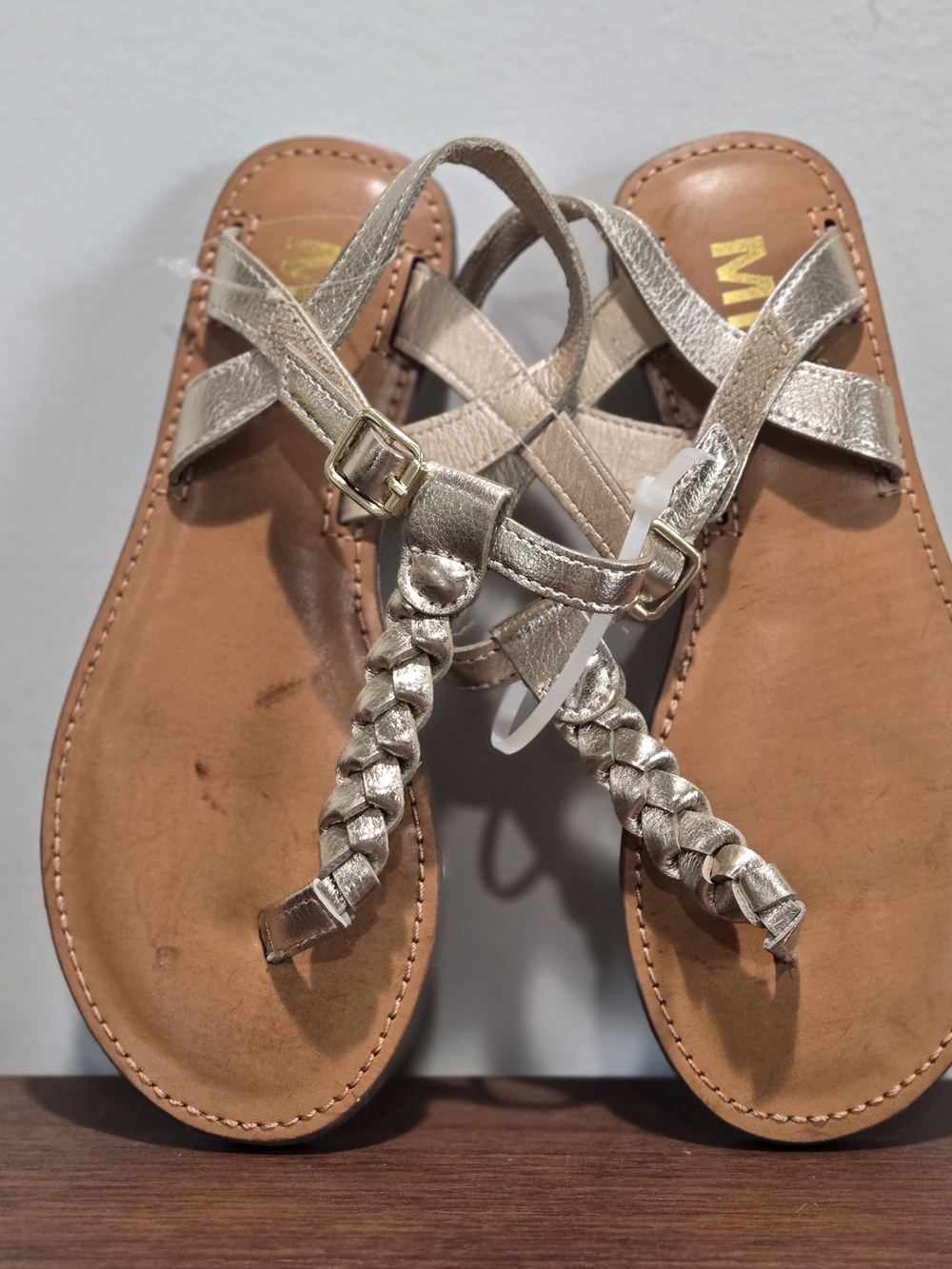 MIA Braided Metallic Gold T-Strap Sandals